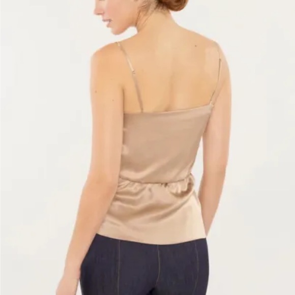 Cinq à Sept Women's Silk Mirin Draped Cinched Asymmetrical Camisole Tan Top XXS - Picture 6 of 8